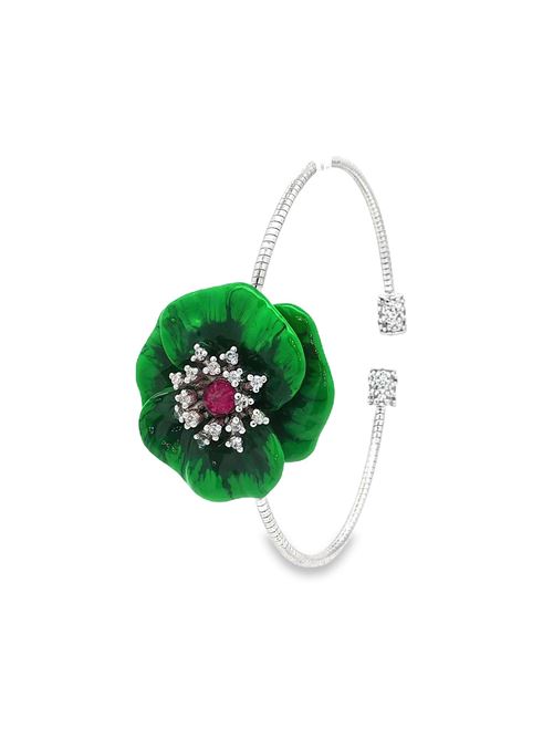 Braccialetto con cristalli e rubini, smalto verde. GOCCIAZZURRA JEWELS | BRBLOSSOMRODIOVERDE